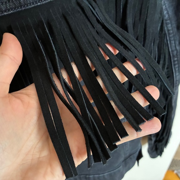 Idyllwind Outlaw Western Leather Fringe Jean Denim Jacket Black - Picture 6 of 8